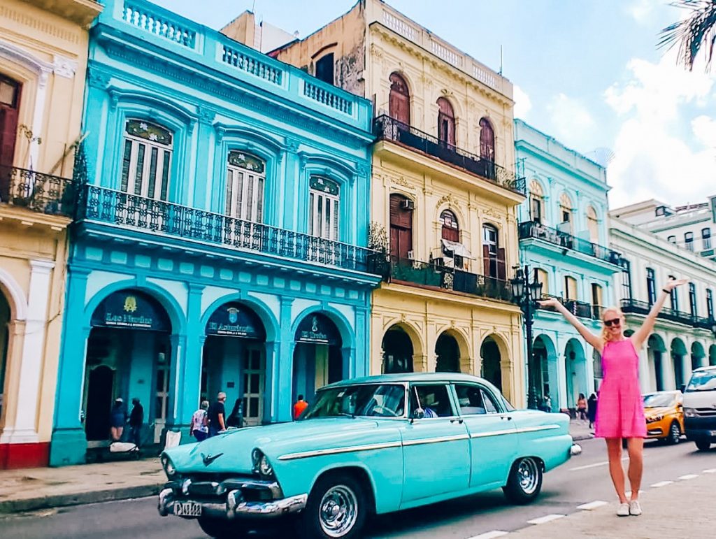 decorative buildings and convertible in Havana, Cuba