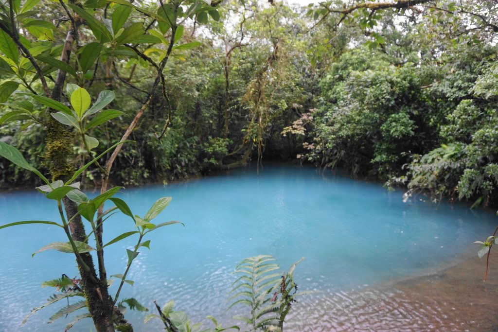 blue and brown water meet in Laguna Azul