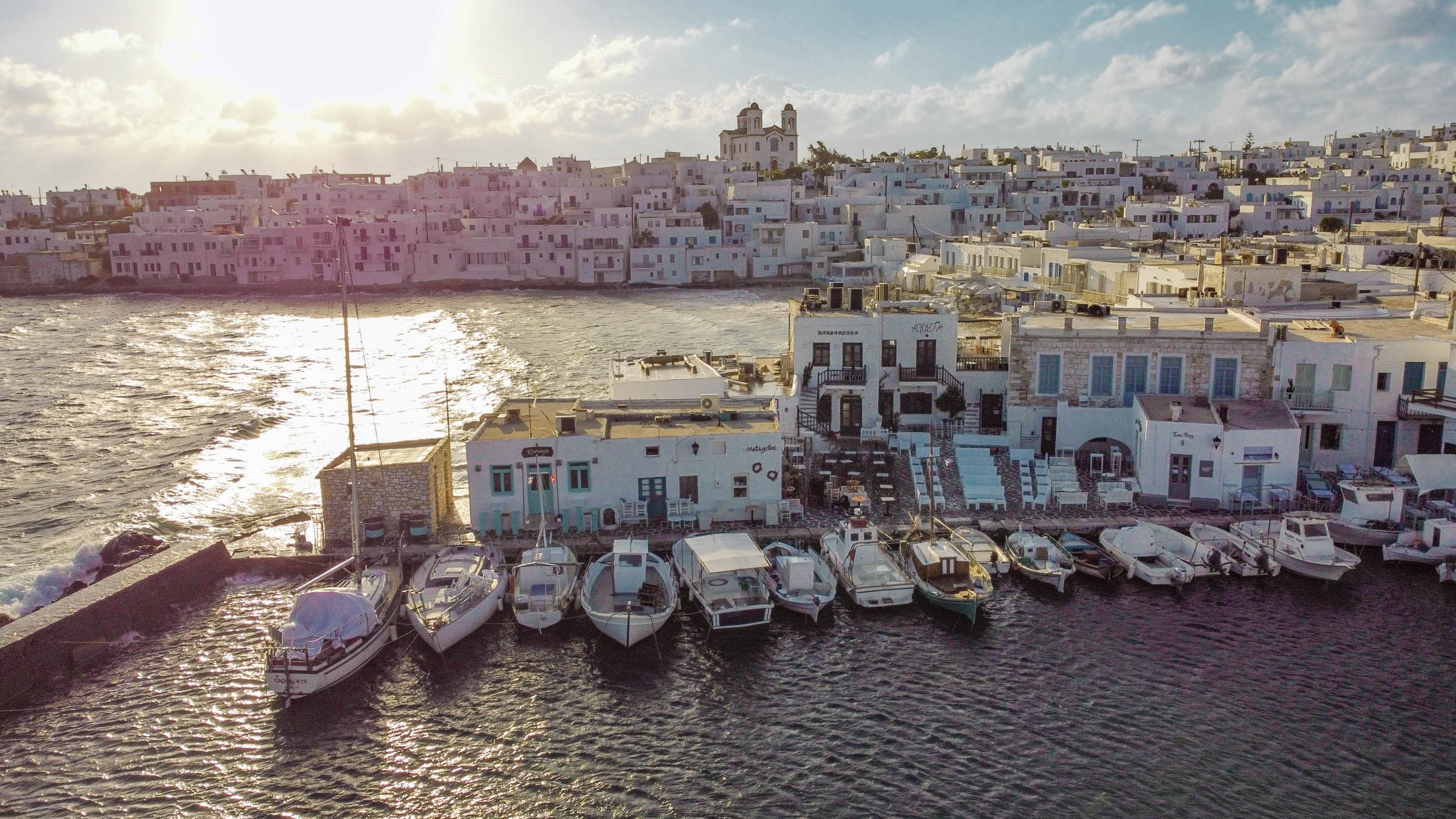 Naoussa port in Paros from drone