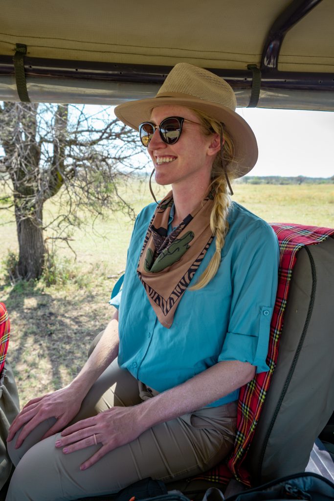wear a bandana to keep dust out of your face during safari